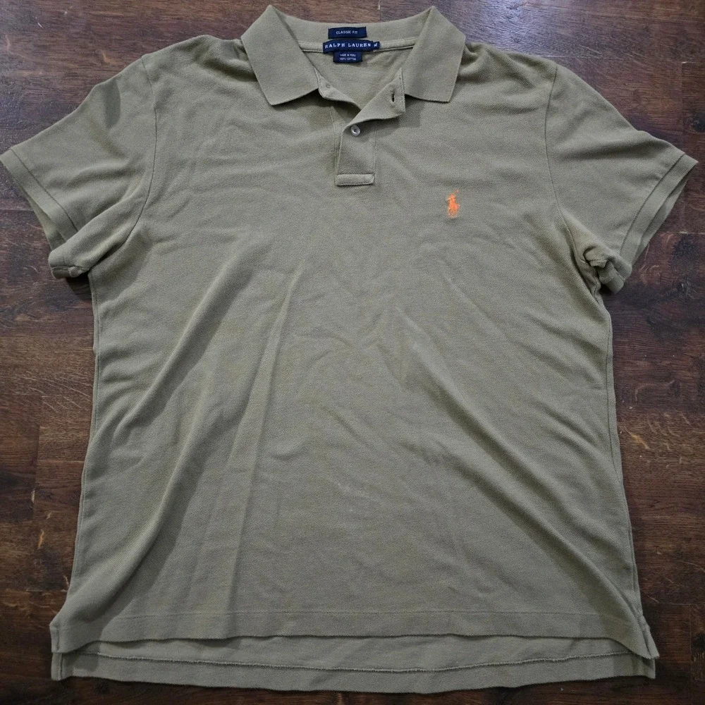 Ralph Lauren Mens Classic Fit Polo Shirt Olive Green‎ Orange Pony XL RL-CCRC1W